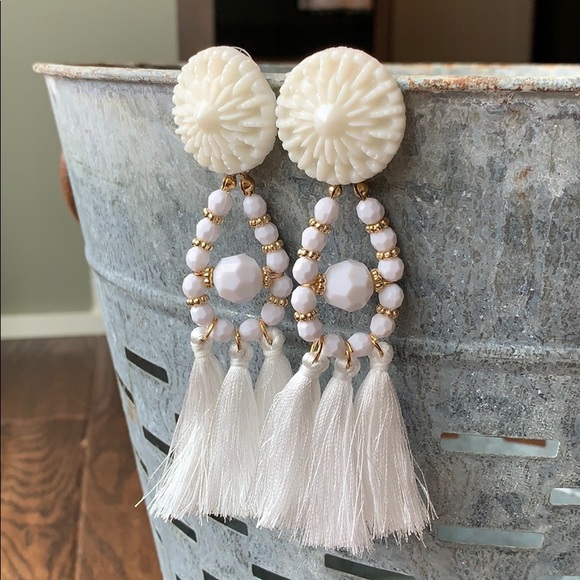 White Statement Earrings - Picture 4 of 6